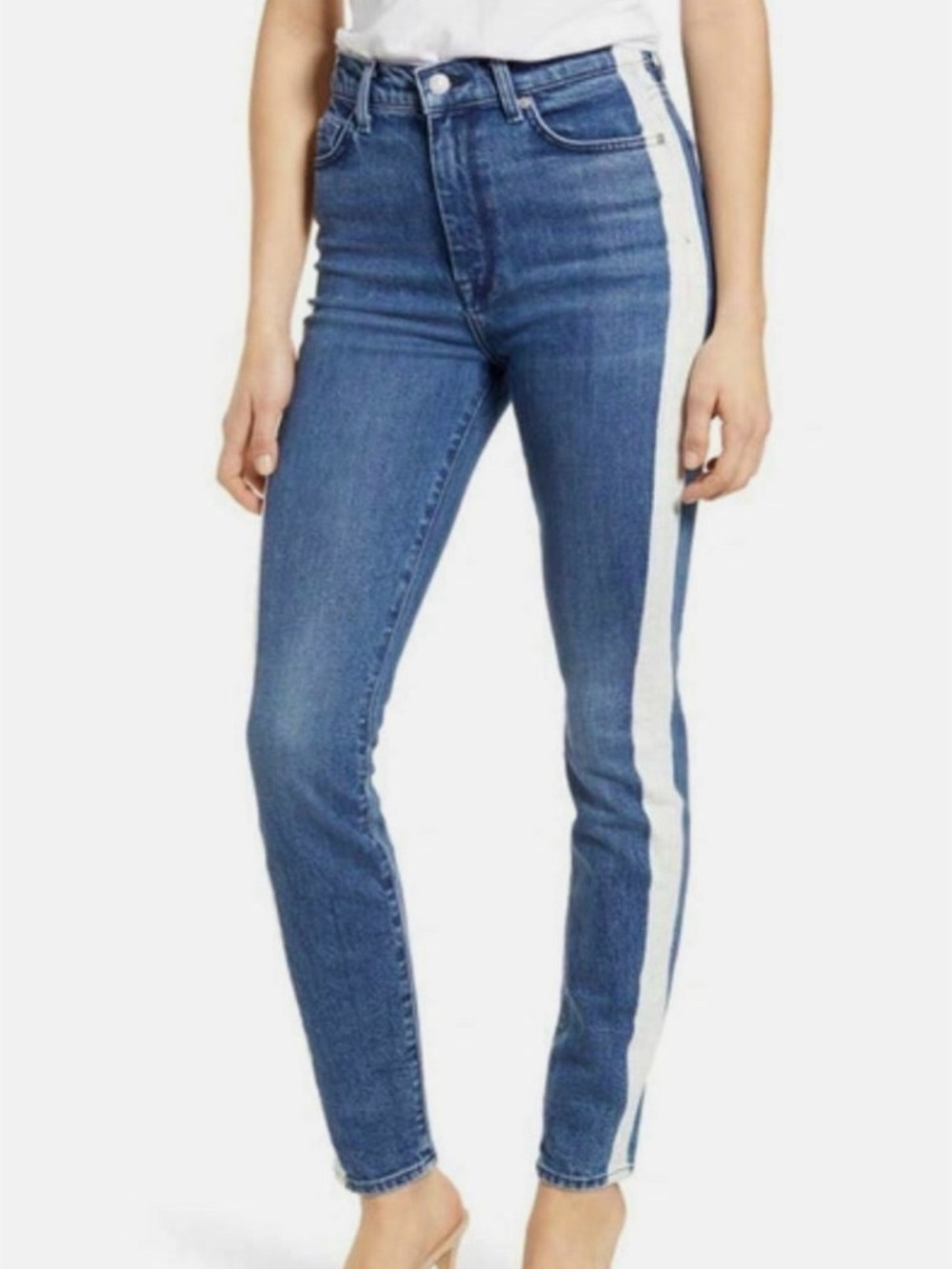 7 For All Mankind Medium Blue Skinny Jeans with White Side Stripe